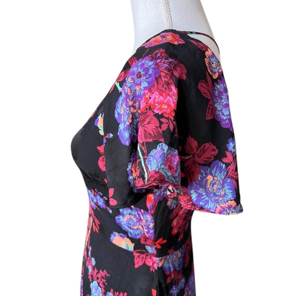 Reiss Leni black floral midi dress wedding feminine flutter sleeve formal - Picture 4 of 14